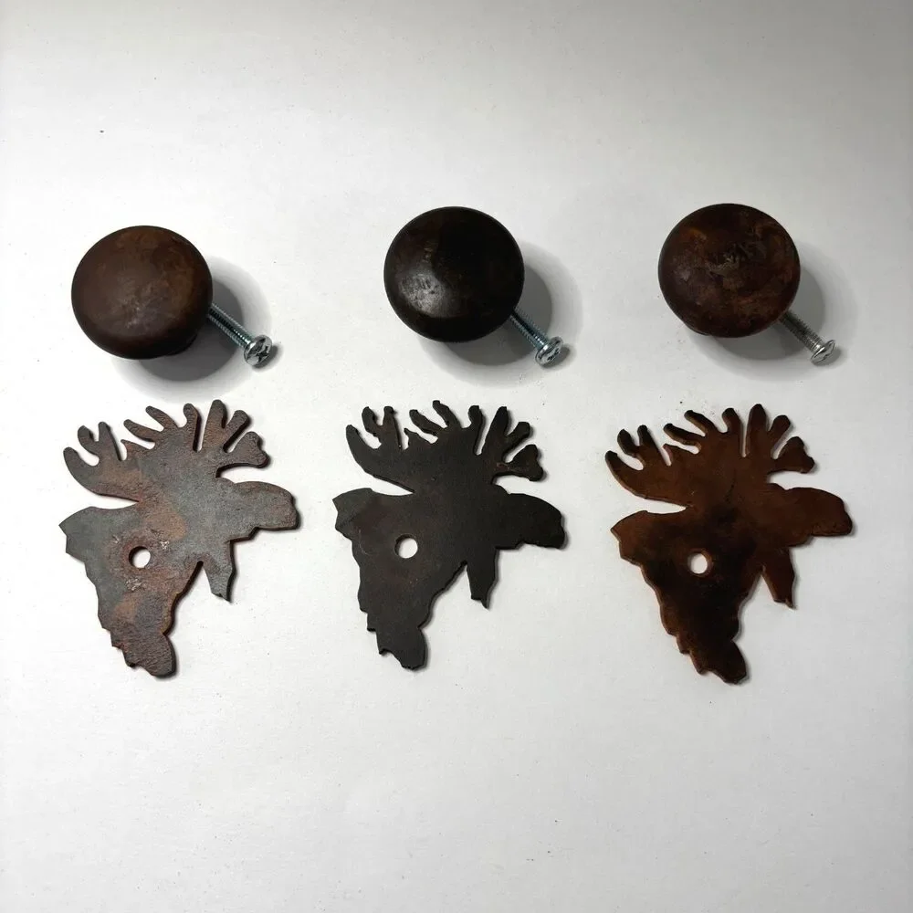 Reversible Moose Metal Drawer Knob Natural Rust Patina Lodge Cabin Core Rustic
